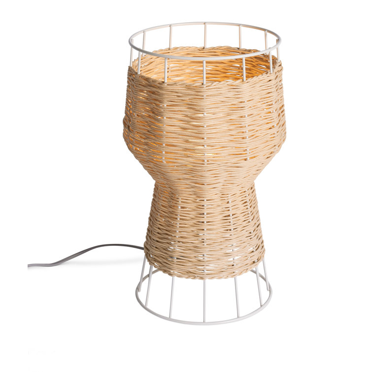 Natural Rattan and White Metal Table Lamp