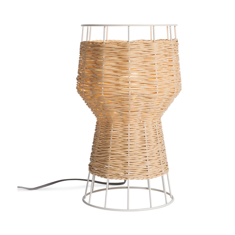 Natural Rattan and White Metal Table Lamp