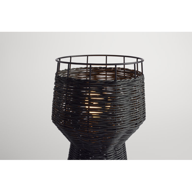 Black Metal and Rattan Table Lamp with Architectural Design