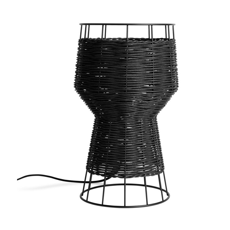 Black Metal and Rattan Table Lamp with Architectural Design