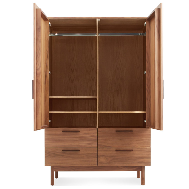 Smoke Solid Wood Bar Cabinet with Leather Pulls