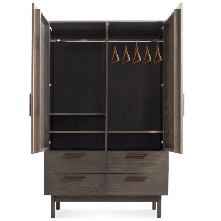 Smoke Solid Wood Bar Cabinet with Leather Pulls