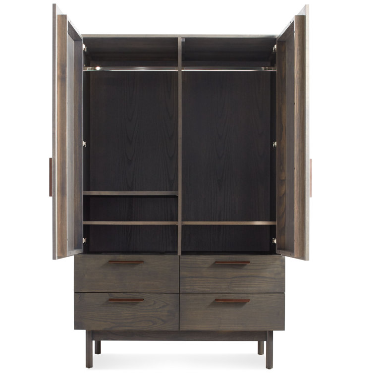 Smoke Solid Wood Bar Cabinet with Leather Pulls