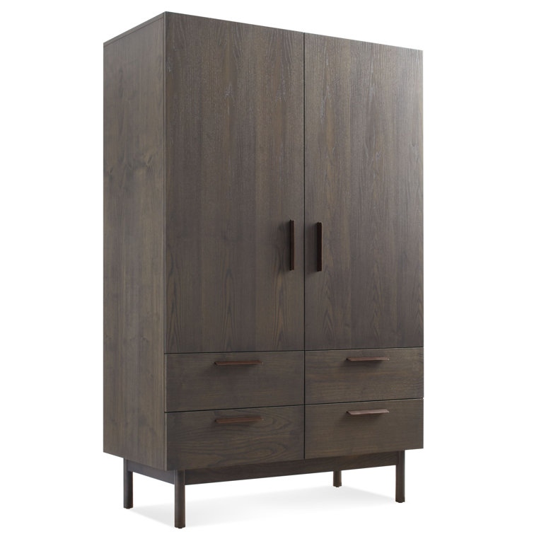 Smoke Solid Wood Bar Cabinet with Leather Pulls