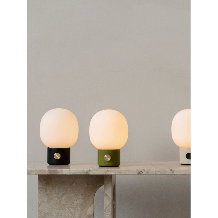 Cordless Black and White Glass Table Lamp with Brass Dimmer