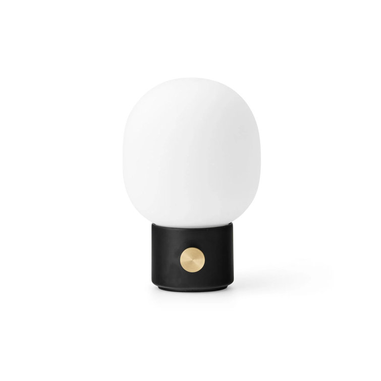 Cordless Black and White Glass Table Lamp with Brass Dimmer