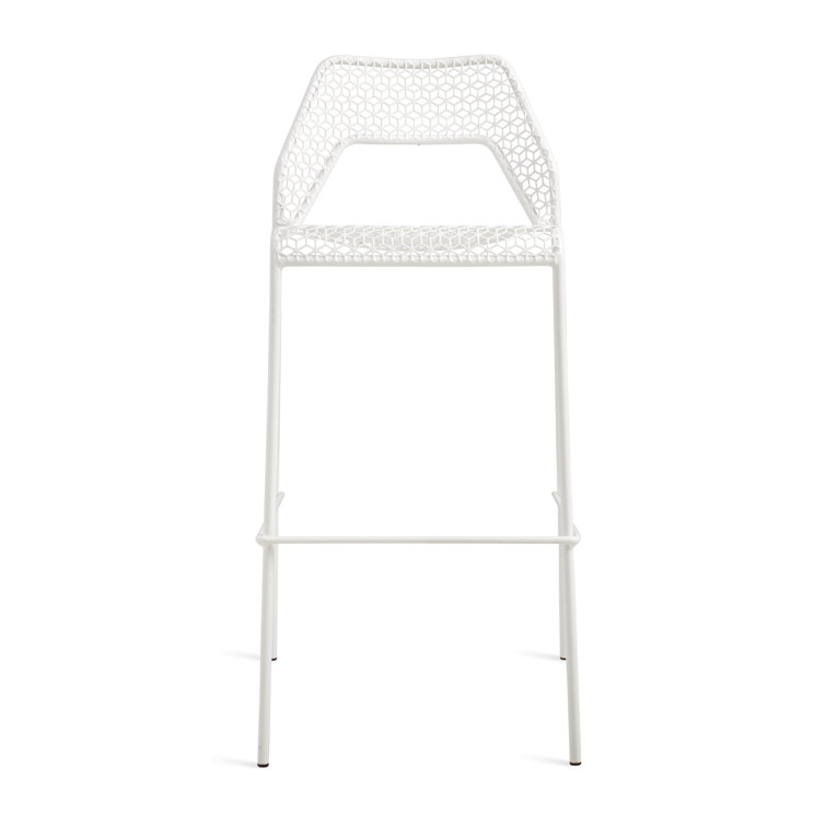 Off-White Metal Stackable Bar Stool with Mesh Design