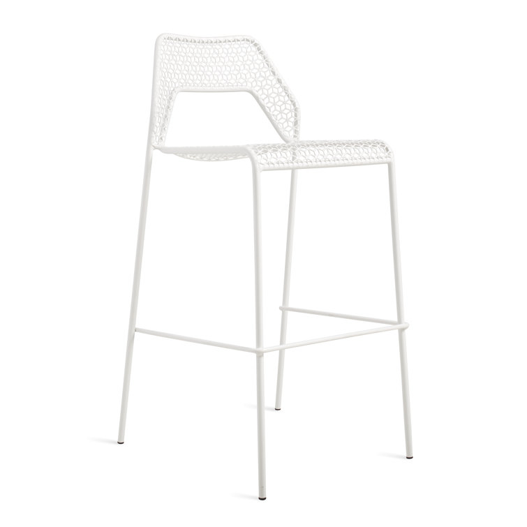 Off-White Metal Stackable Bar Stool with Mesh Design