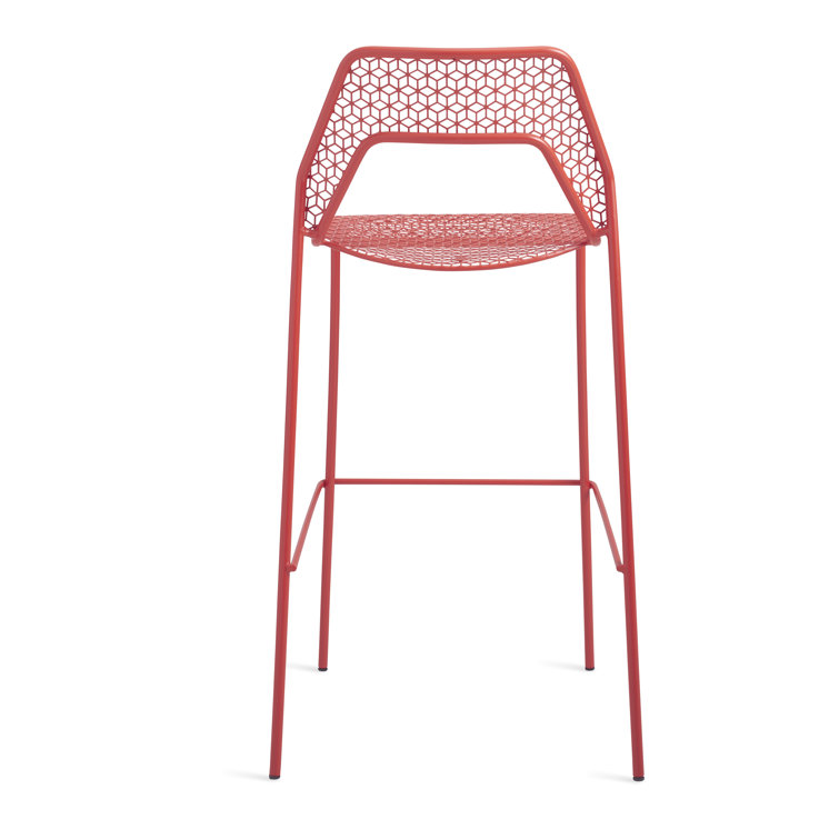 Off-White Metal Stackable Bar Stool with Mesh Design