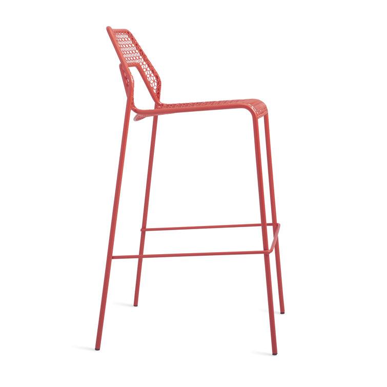 Off-White Metal Stackable Bar Stool with Mesh Design