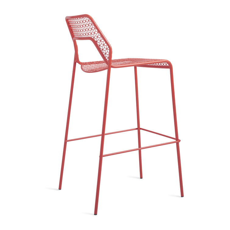Off-White Metal Stackable Bar Stool with Mesh Design