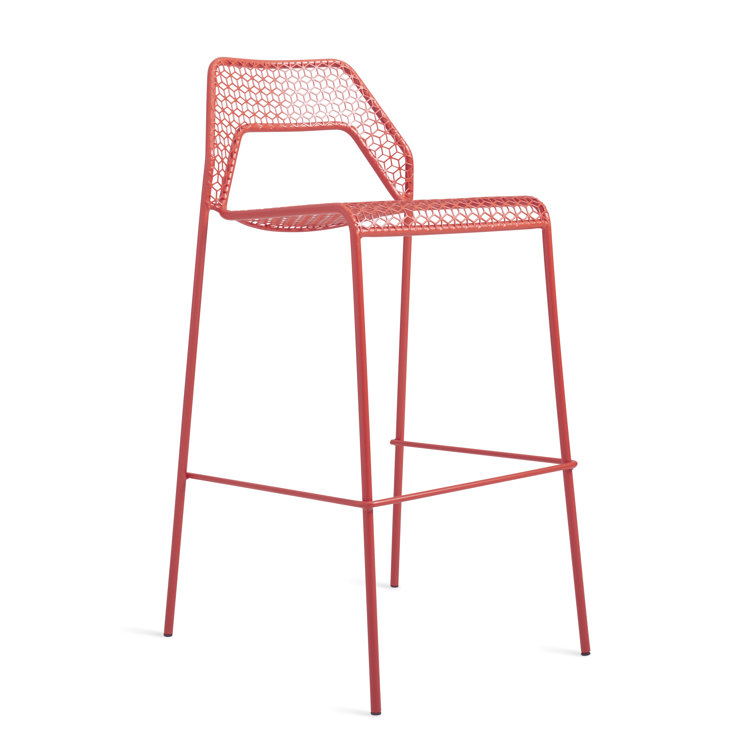 Off-White Metal Stackable Bar Stool with Mesh Design