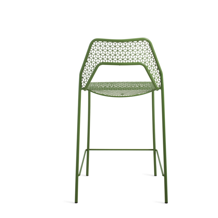 Green Metal Stackable Counter Stool with Mesh Design