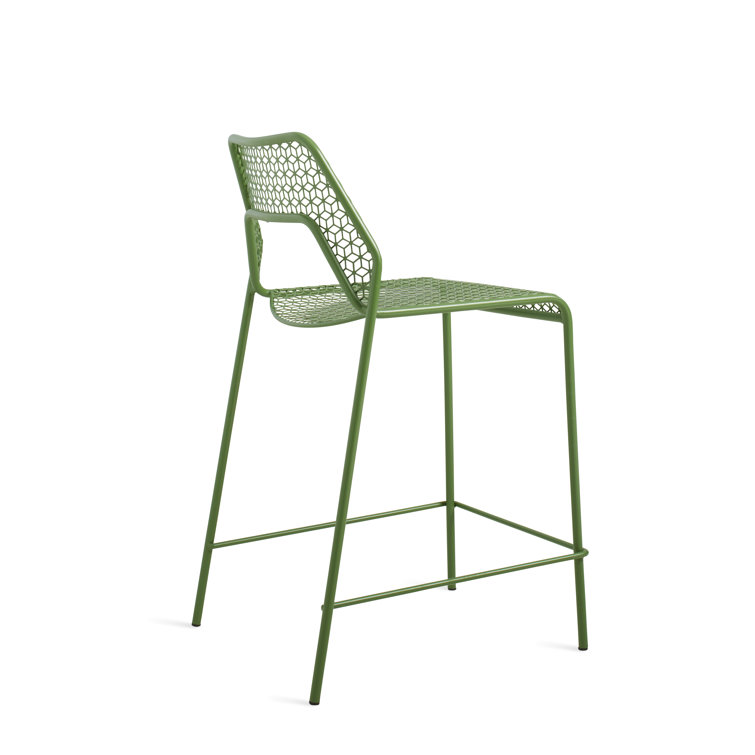 Green Metal Stackable Counter Stool with Mesh Design
