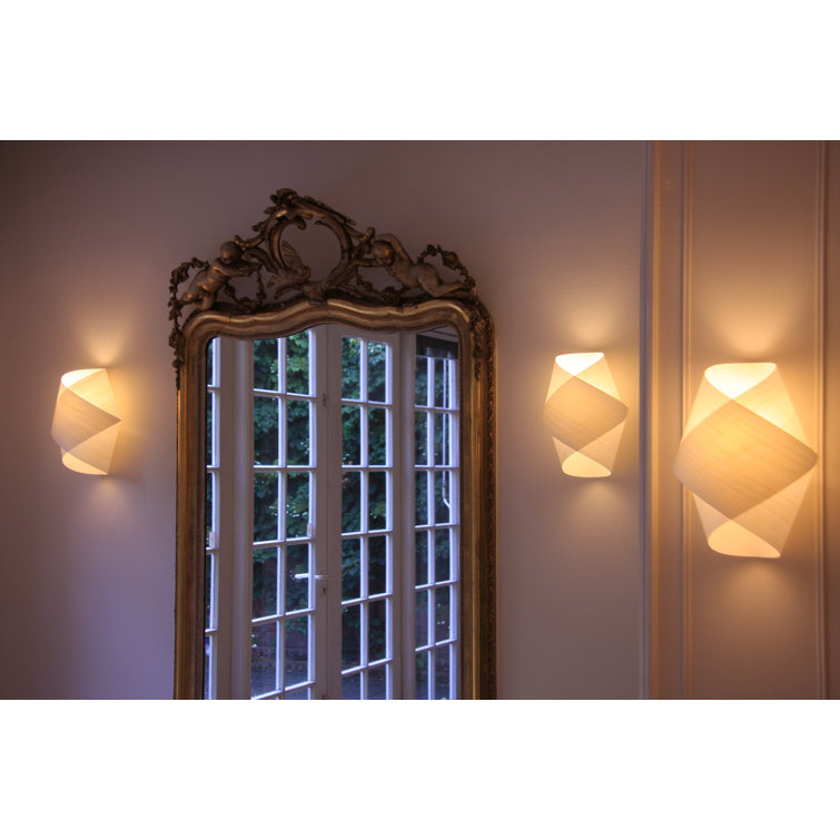 Ivory White Dimmable Wood Sconce with Sea Blue Shade