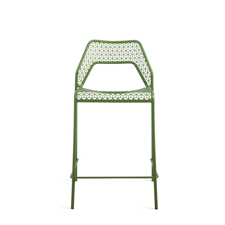 Green Metal Stackable Counter Stool with Mesh Design