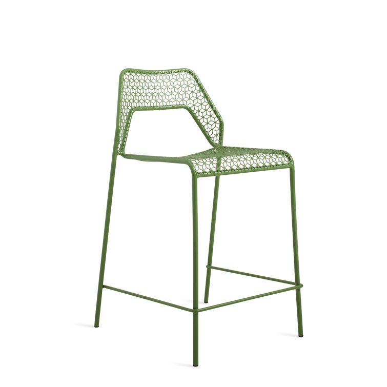 Green Metal Stackable Counter Stool with Mesh Design