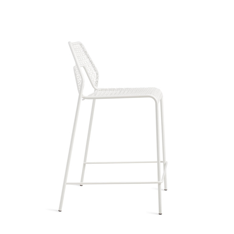 Off-White Metal Indoor/Outdoor Counter Stool with Cushions