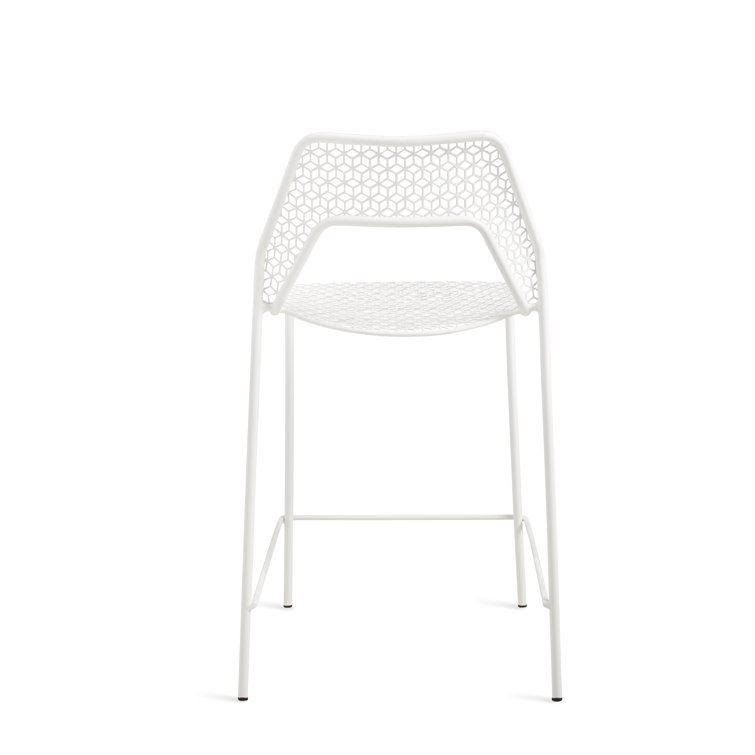 Off-White Metal Indoor/Outdoor Counter Stool with Cushions