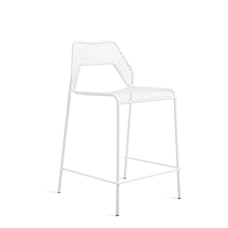 Off-White Metal Indoor/Outdoor Counter Stool with Cushions
