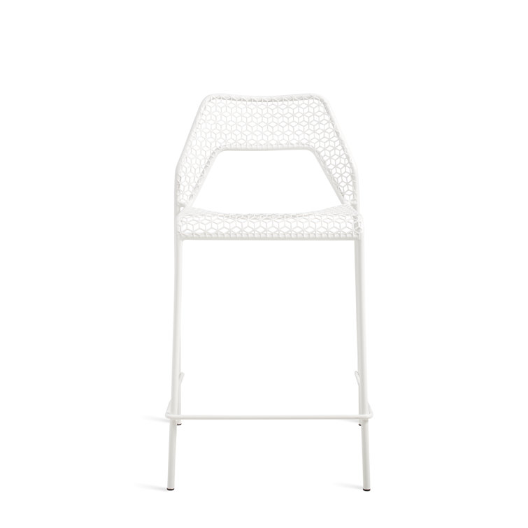 Off-White Metal Indoor/Outdoor Counter Stool with Cushions