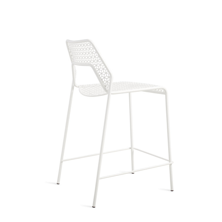 Off-White Metal Indoor/Outdoor Counter Stool with Cushions