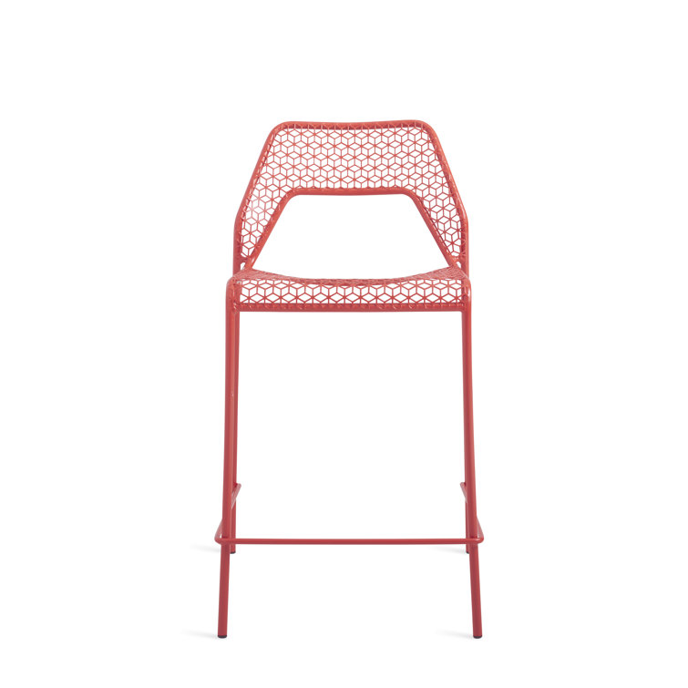 Green Metal Stackable Counter Stool with Mesh Design