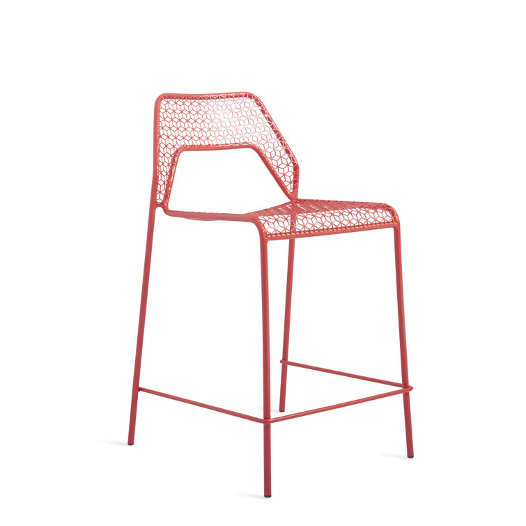 Green Metal Stackable Counter Stool with Mesh Design
