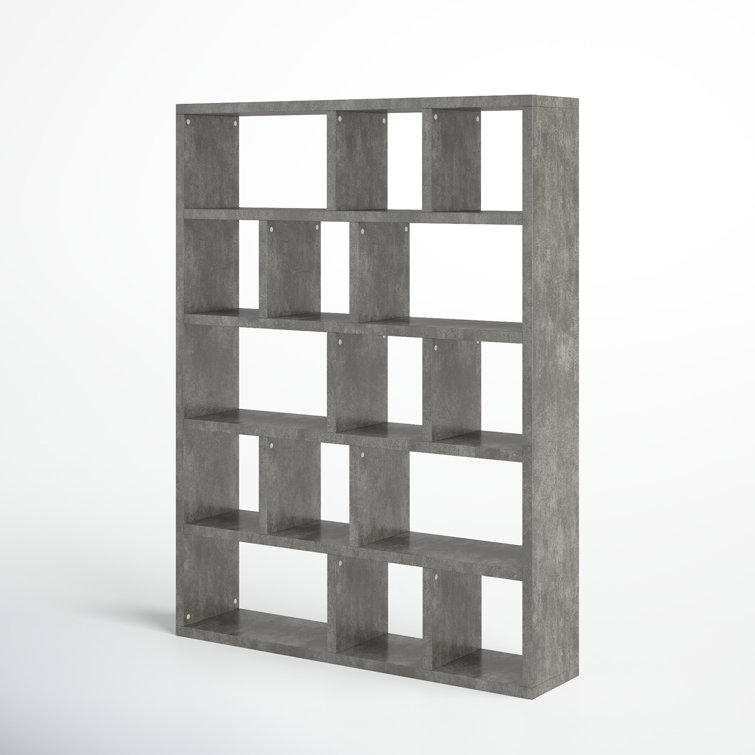 Berlin 5-Tier Wide Bookcase with Concrete Finish and Cubbyholes