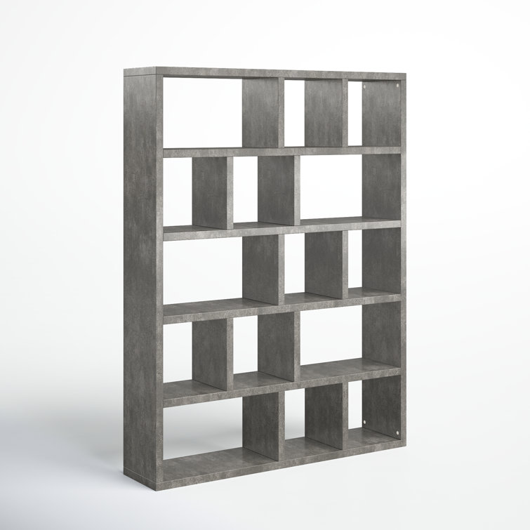 Berlin 5-Tier Wide Bookcase with Concrete Finish and Cubbyholes