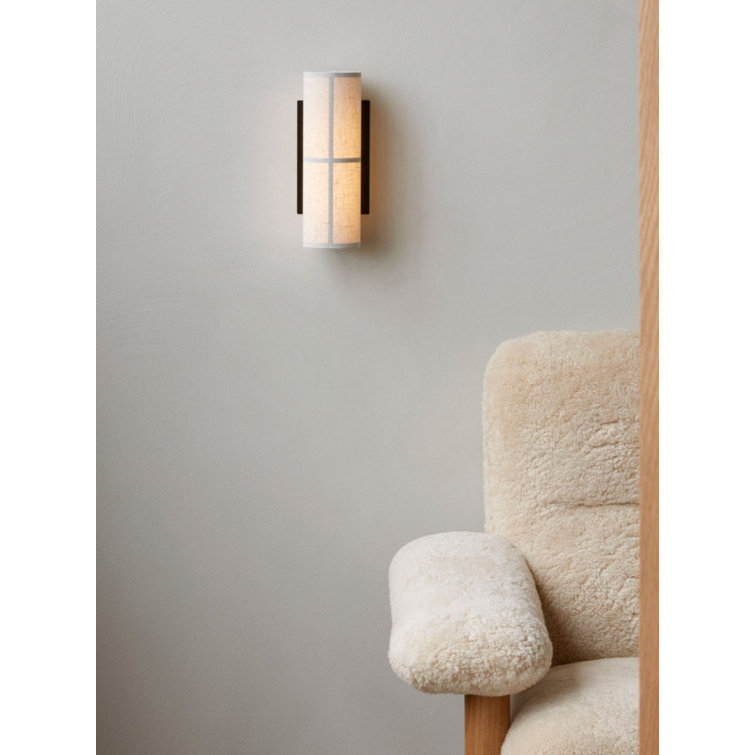Raw Linen and Black Cylindrical Wall Sconce