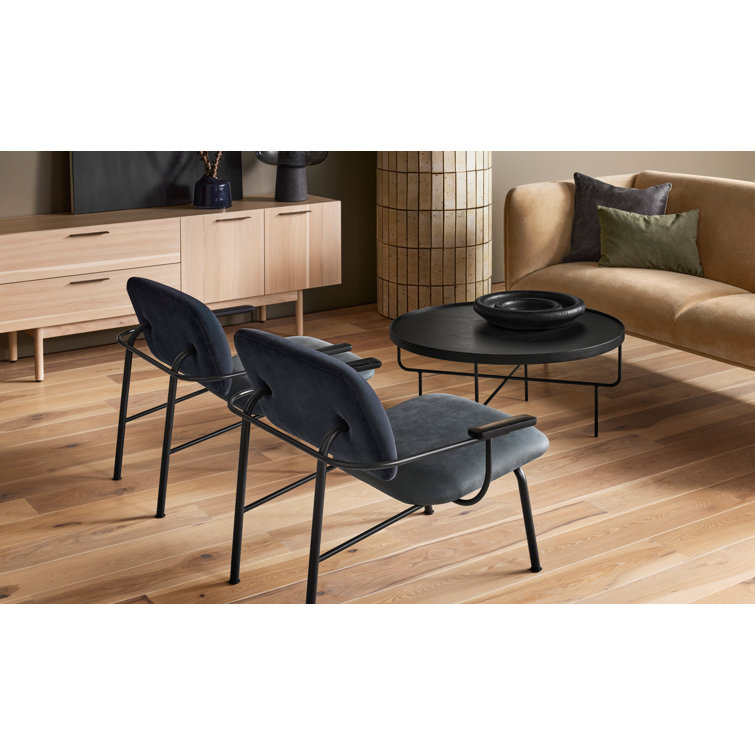 Ink Genuine Leather Modern Armchair with Wood Armrests