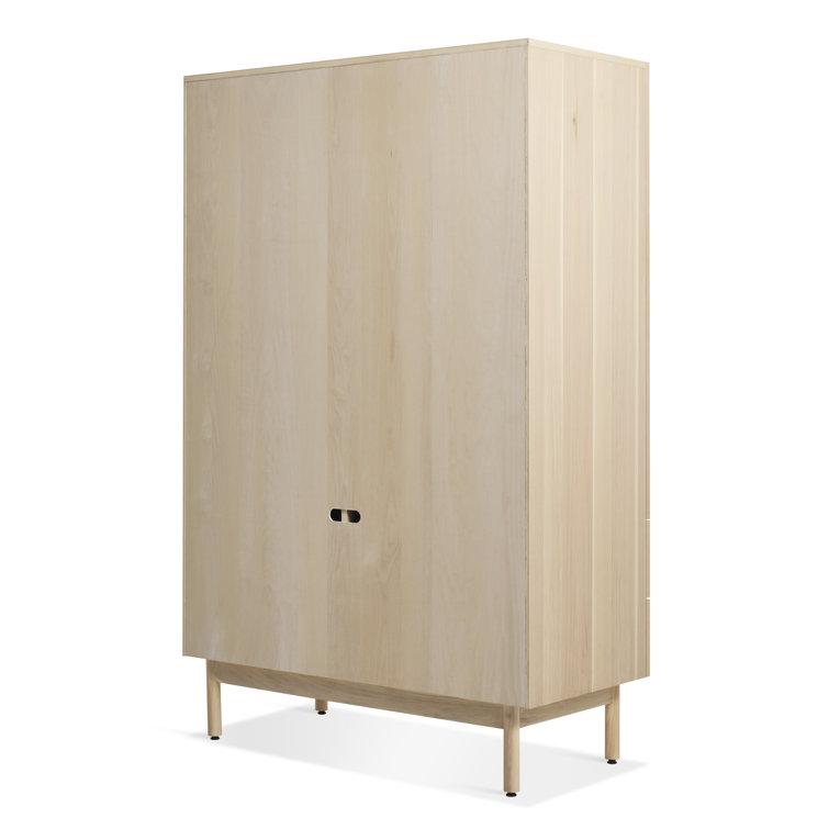 Hickory Solid Wood Bar Cabinet with Leather Pulls