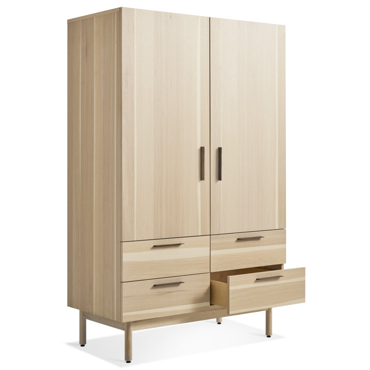 Hickory Solid Wood Bar Cabinet with Leather Pulls