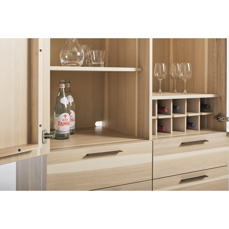 Hickory Solid Wood Bar Cabinet with Leather Pulls