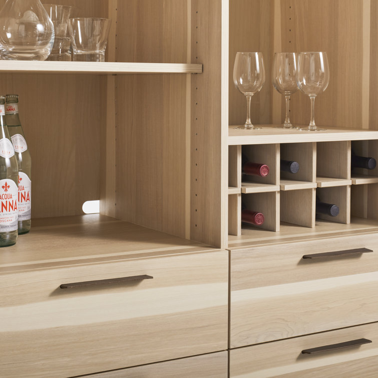 Hickory Solid Wood Bar Cabinet with Leather Pulls