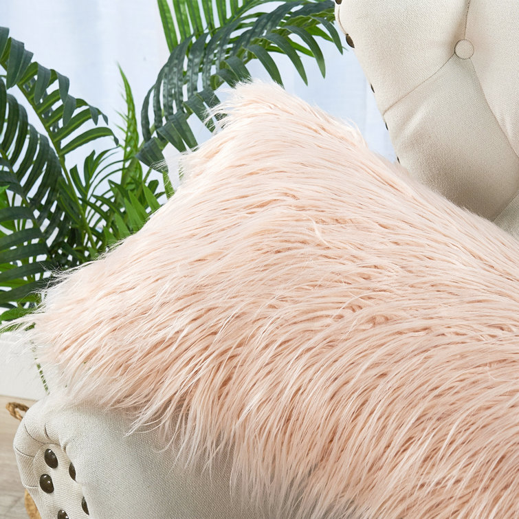 Rose Faux Fur Rectangular Lumbar Pillow Covers, 14" x 26", Set of 2