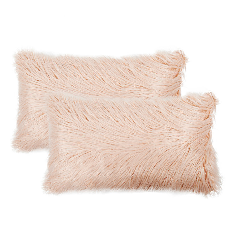 Rose Faux Fur Rectangular Lumbar Pillow Covers, 14" x 26", Set of 2