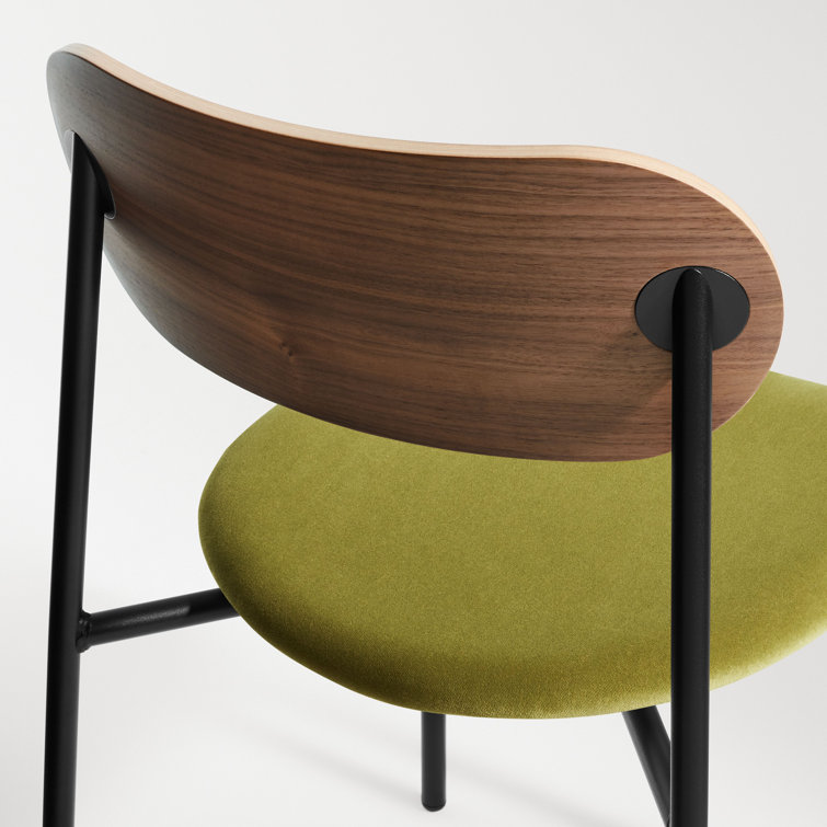 Walnut and Loden Green Velvet Upholstered Dining Chair