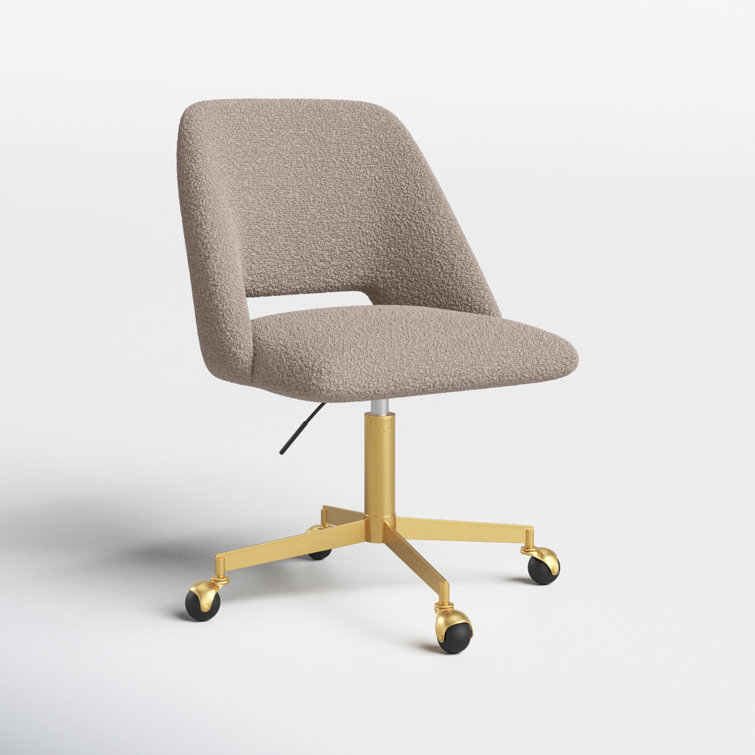 Gray Boucle Upholstered Armless Task Chair with Gold Base