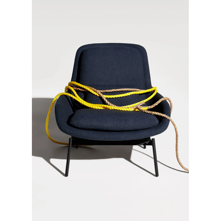 Edwards Navy Leather and Manufactured Wood Field Lounge Chair