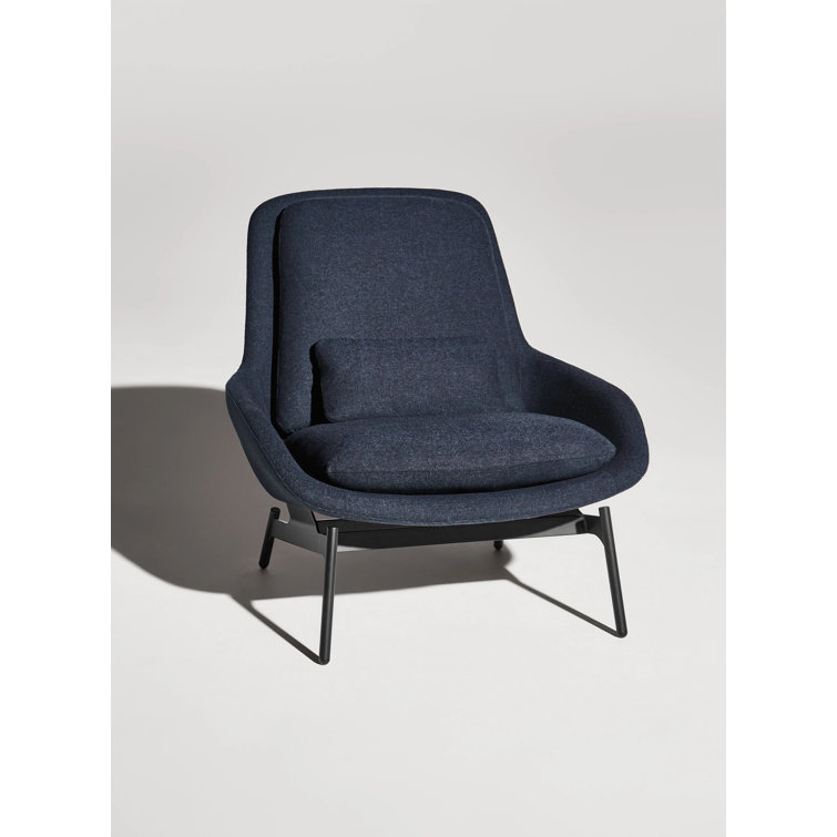 Edwards Navy Leather and Manufactured Wood Field Lounge Chair