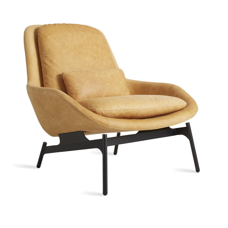 Camel Genuine Leather Lounge Chair with Powder-Coated Steel Base