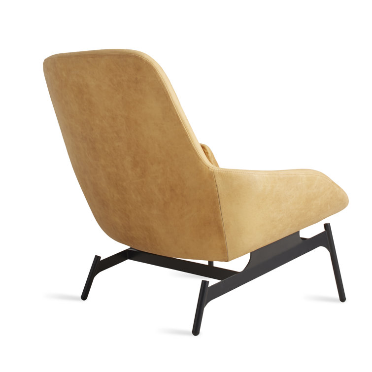 Camel Genuine Leather Lounge Chair with Powder-Coated Steel Base