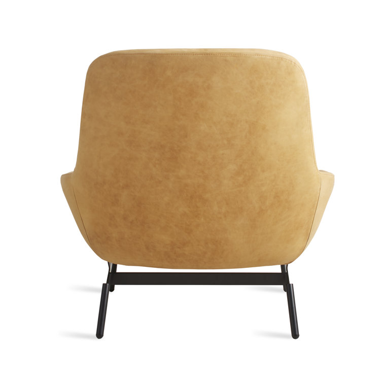 Camel Genuine Leather Lounge Chair with Powder-Coated Steel Base