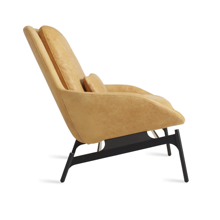 Camel Genuine Leather Lounge Chair with Powder-Coated Steel Base