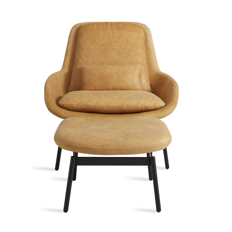 Camel Genuine Leather Lounge Chair with Powder-Coated Steel Base
