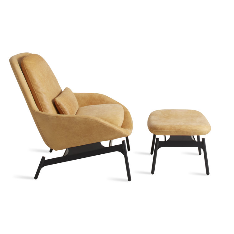 Camel Genuine Leather Lounge Chair with Powder-Coated Steel Base