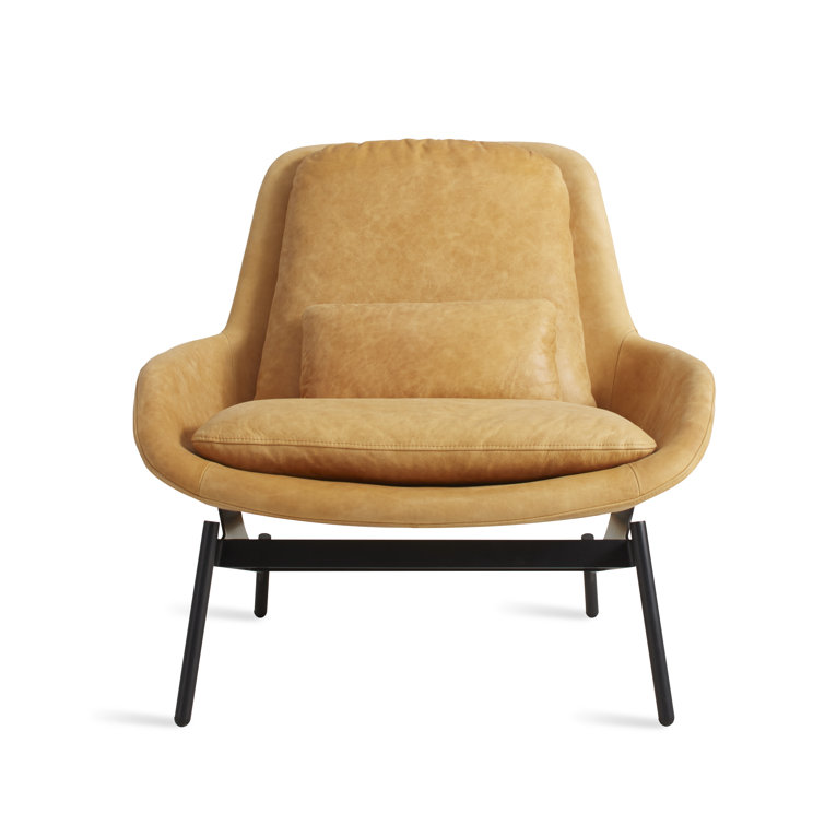 Camel Genuine Leather Lounge Chair with Powder-Coated Steel Base
