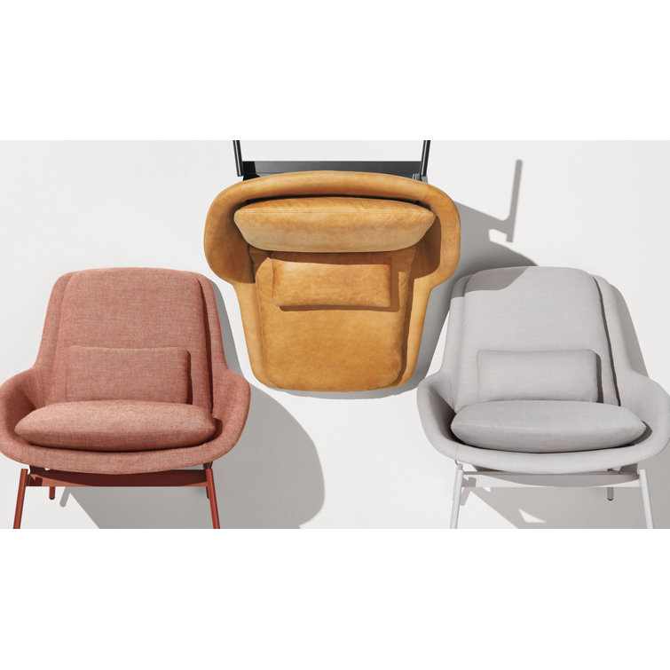 Camel Genuine Leather Lounge Chair with Powder-Coated Steel Base